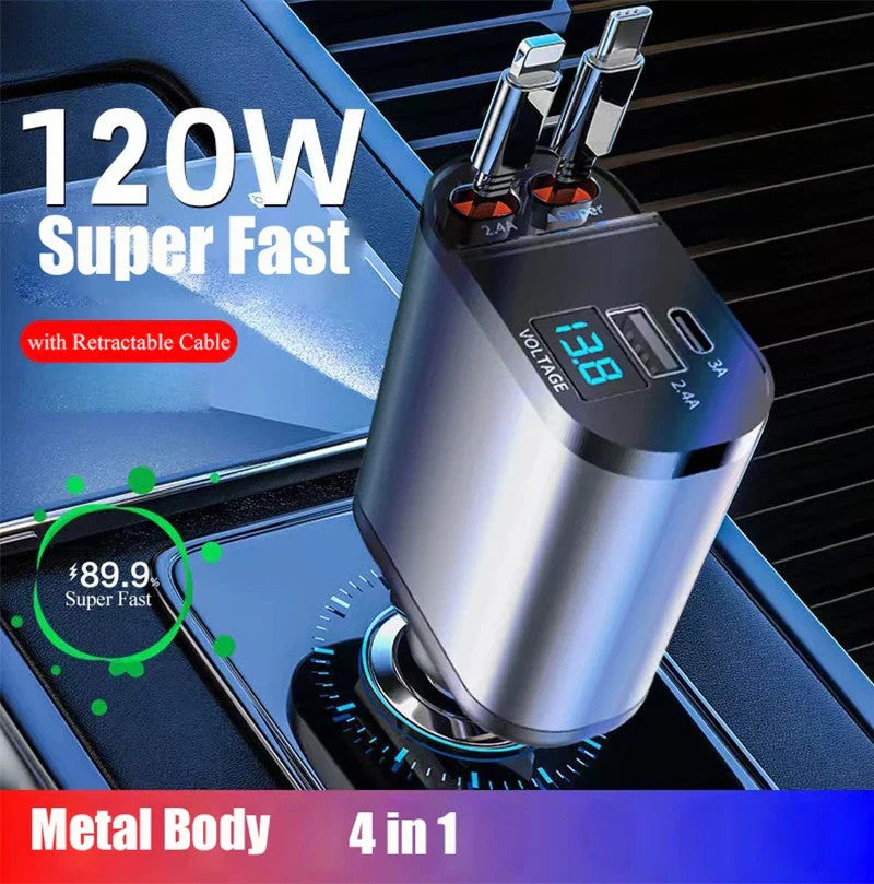 Schnellladegerät für Auto mit intelligentem Doppel-USB-Port 4-in-1