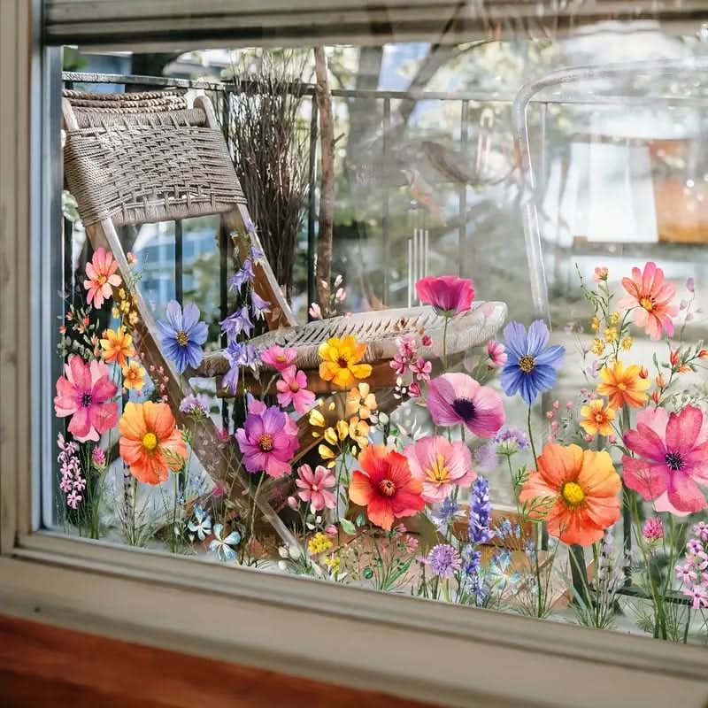 Stickers floraux adhésifs décoratifs pour fenêtres et vitres