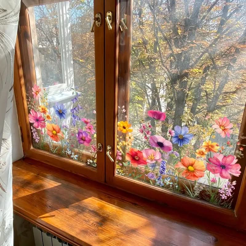 Stickers floraux adhésifs décoratifs pour fenêtres et vitres