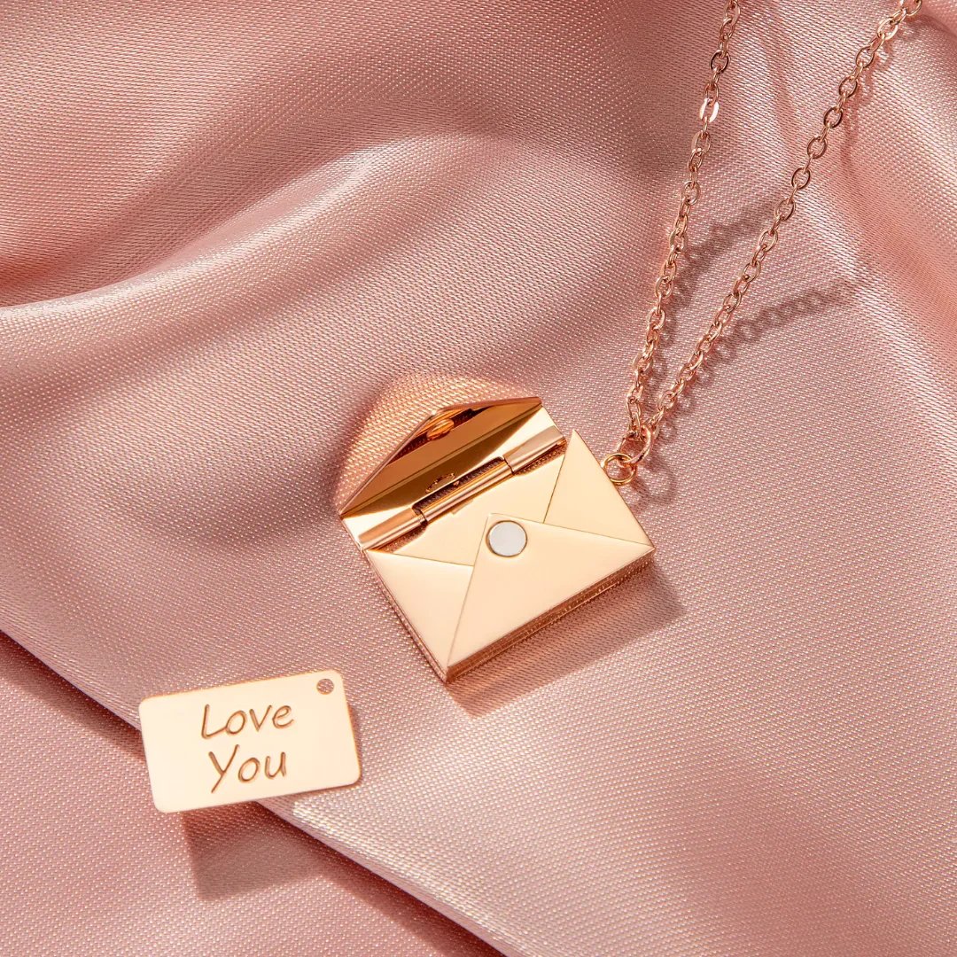 Secret envelope necklace with a hidden love message 